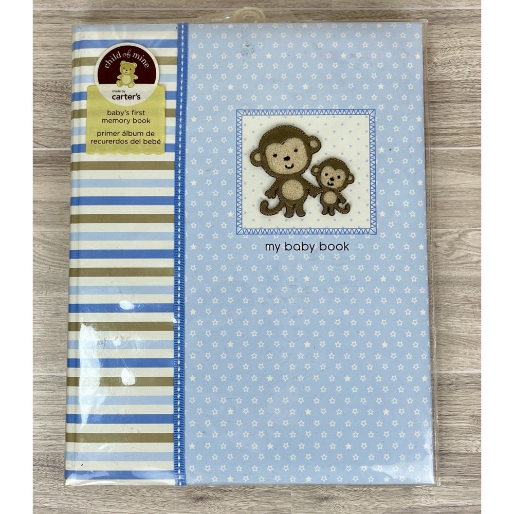 Carters Child of Mine Baby Book Blue Monkeys Fill Firsts Newborn Shower Gift HTF